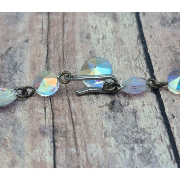 Vintage AB Crystal Collar Necklace & Clip On Cluster Earrings Set Arora Borealis - Picture 10 of 11